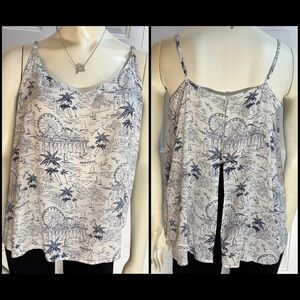 Old Navy Coastal Print Rayon Tank Top w/ Back Slit | Navy & White EUC | Size L